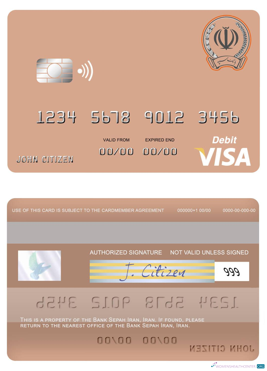 Download Iran Sepah Bank Iran visa debit card Photoshop template